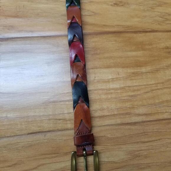 Vintage Fossil Woven Leather Chain Belt Large Multicolor Braided - Picture 4 of 10